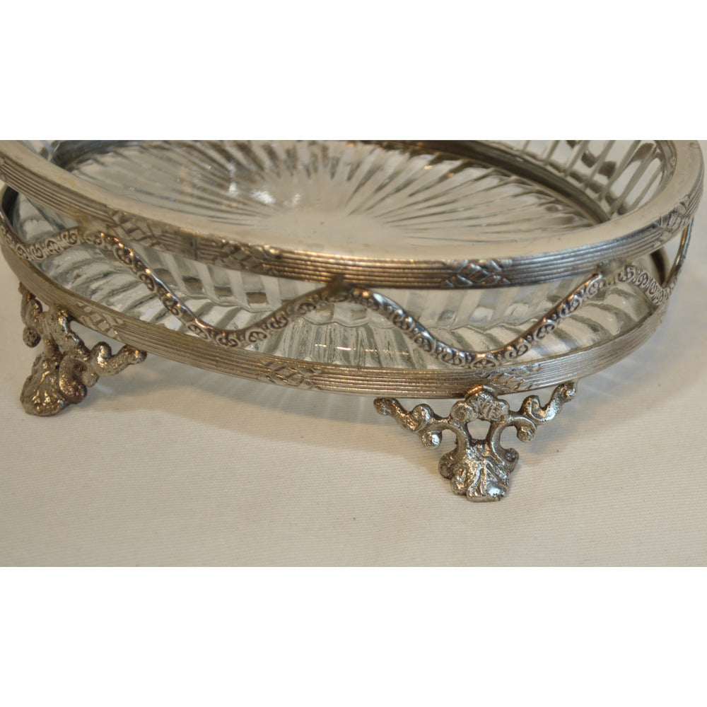 トレイ 切子ガラストレイ グラストレイ 真鍮製トレイ ガラストレイ 小物入れ アンティーク風ガラス器 真鍮雑貨 7347040