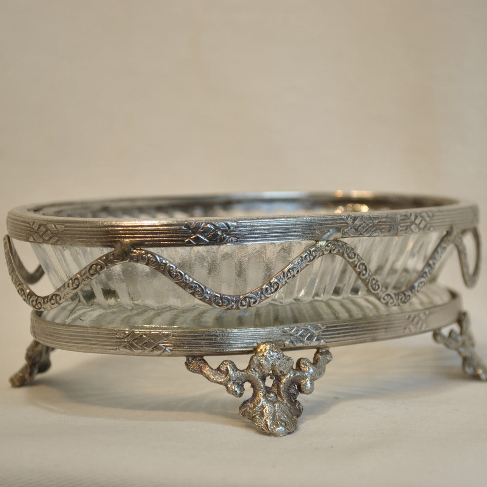 トレイ 切子ガラストレイ グラストレイ 真鍮製トレイ ガラストレイ 小物入れ アンティーク風ガラス器 真鍮雑貨 7347040