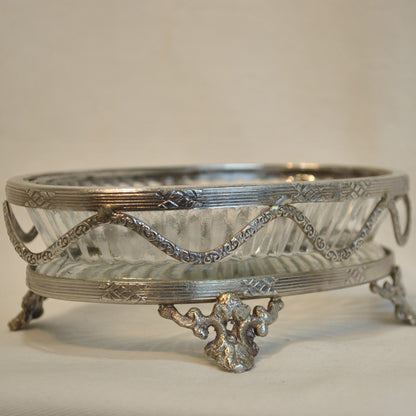 トレイ 切子ガラストレイ グラストレイ 真鍮製トレイ ガラストレイ 小物入れ アンティーク風ガラス器 真鍮雑貨 7347040