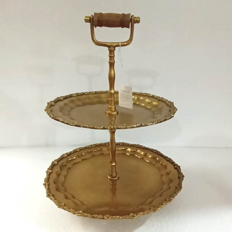 アフタヌーンティースタンド 真鍮雑貨 ケーキスタンド 真鍮製プレート 2段プレート 真鍮 2段トレー ディスプレイプレート クラシック アンティーク風 7347060
