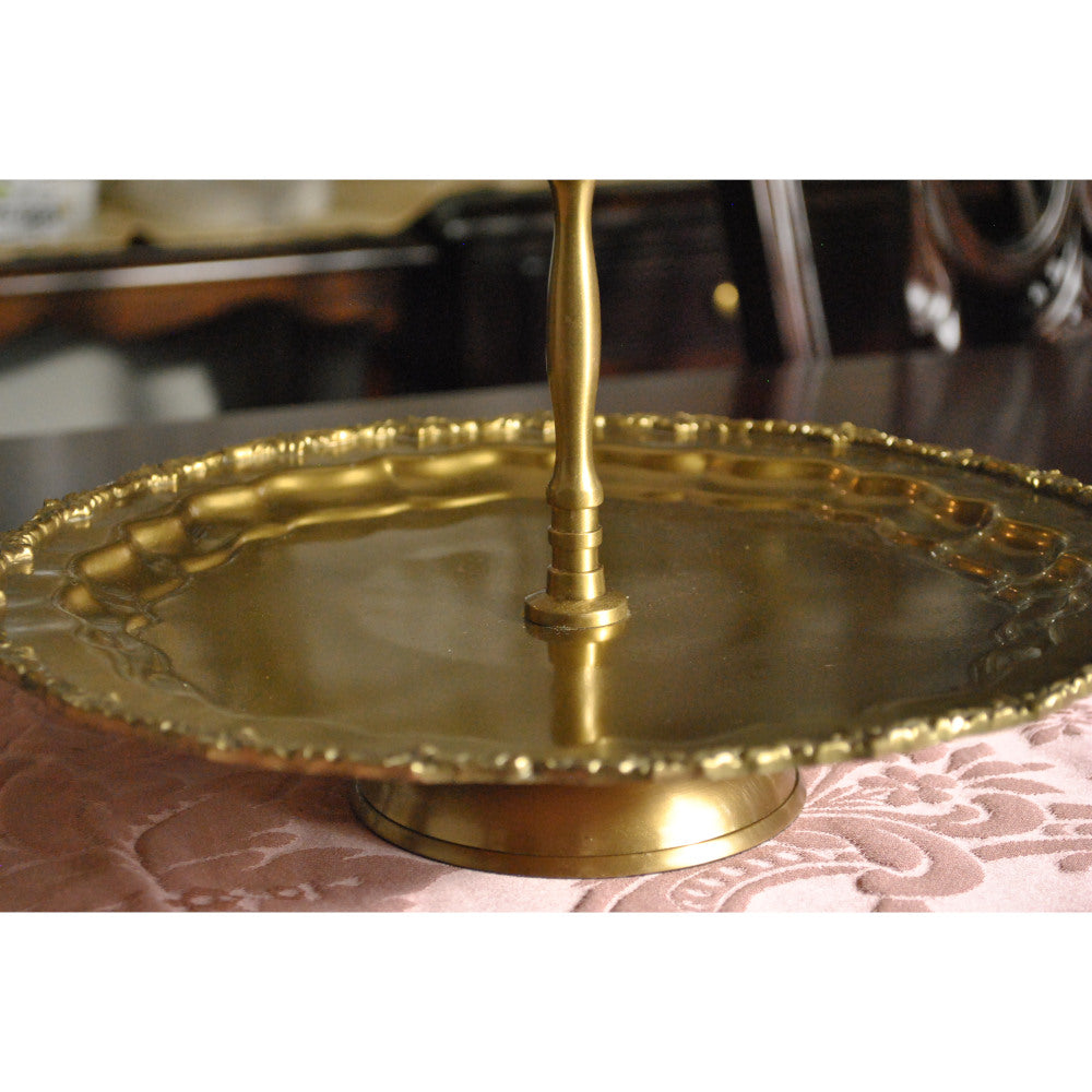 アフタヌーンティースタンド 真鍮雑貨 ケーキスタンド 真鍮製プレート 2段プレート 真鍮 2段トレー ディスプレイプレート クラシック アンティーク風 7347060