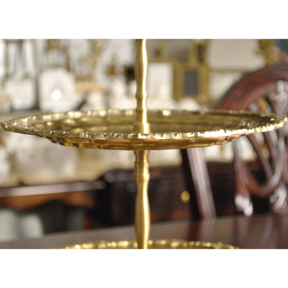 アフタヌーンティースタンド 真鍮雑貨 ケーキスタンド 真鍮製プレート 2段プレート 真鍮 2段トレー ディスプレイプレート クラシック アンティーク風 7347060