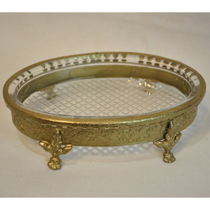 ソープディッシュ 石鹸置き グラスボウル 真鍮製 トレイ ガラストレイ 小物入れ アンティーク風ガラス器 真鍮雑貨 7347065