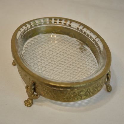 ソープディッシュ 石鹸置き グラスボウル 真鍮製 トレイ ガラストレイ 小物入れ アンティーク風ガラス器 真鍮雑貨 7347065