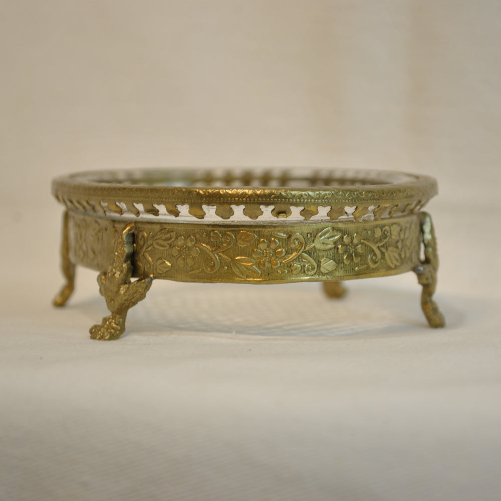 ソープディッシュ 石鹸置き グラスボウル 真鍮製 トレイ ガラストレイ 小物入れ アンティーク風ガラス器 真鍮雑貨 7347065