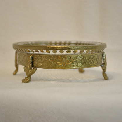 ソープディッシュ 石鹸置き グラスボウル 真鍮製 トレイ ガラストレイ 小物入れ アンティーク風ガラス器 真鍮雑貨 7347065