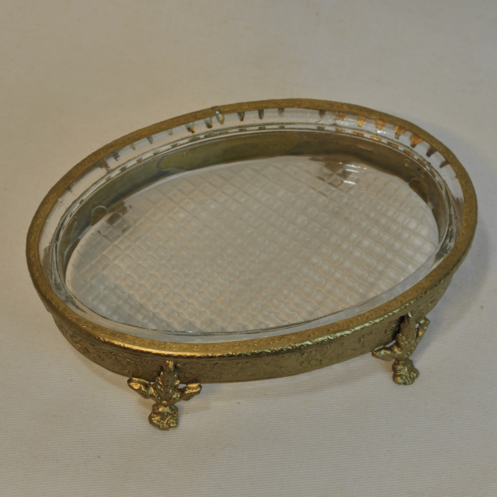 ソープディッシュ 石鹸置き グラスボウル 真鍮製 トレイ ガラストレイ 小物入れ アンティーク風ガラス器 真鍮雑貨 7347065