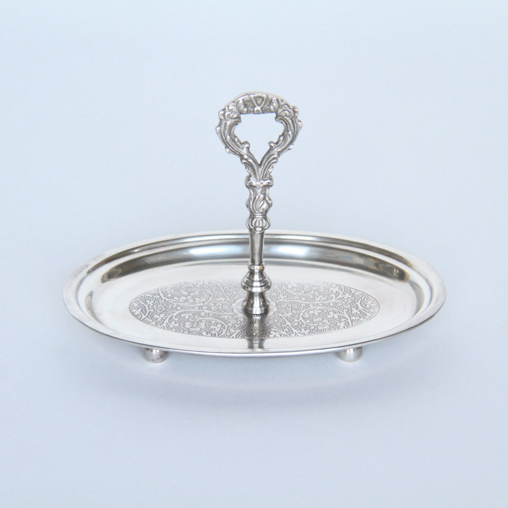 ハンドル付トレースタンド 雑貨 ケーキスタンド シルバー製プレート 1段プレート シルバー 1段トレー ディスプレイプレート クラシック アンティーク風 7347091