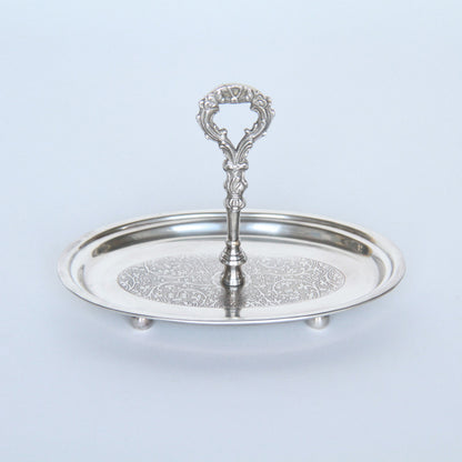 ハンドル付トレースタンド 雑貨 ケーキスタンド シルバー製プレート 1段プレート シルバー 1段トレー ディスプレイプレート クラシック アンティーク風 7347091