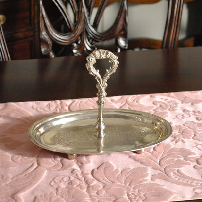 ハンドル付トレースタンド 雑貨 ケーキスタンド シルバー製プレート 1段プレート シルバー 1段トレー ディスプレイプレート クラシック アンティーク風 7347091