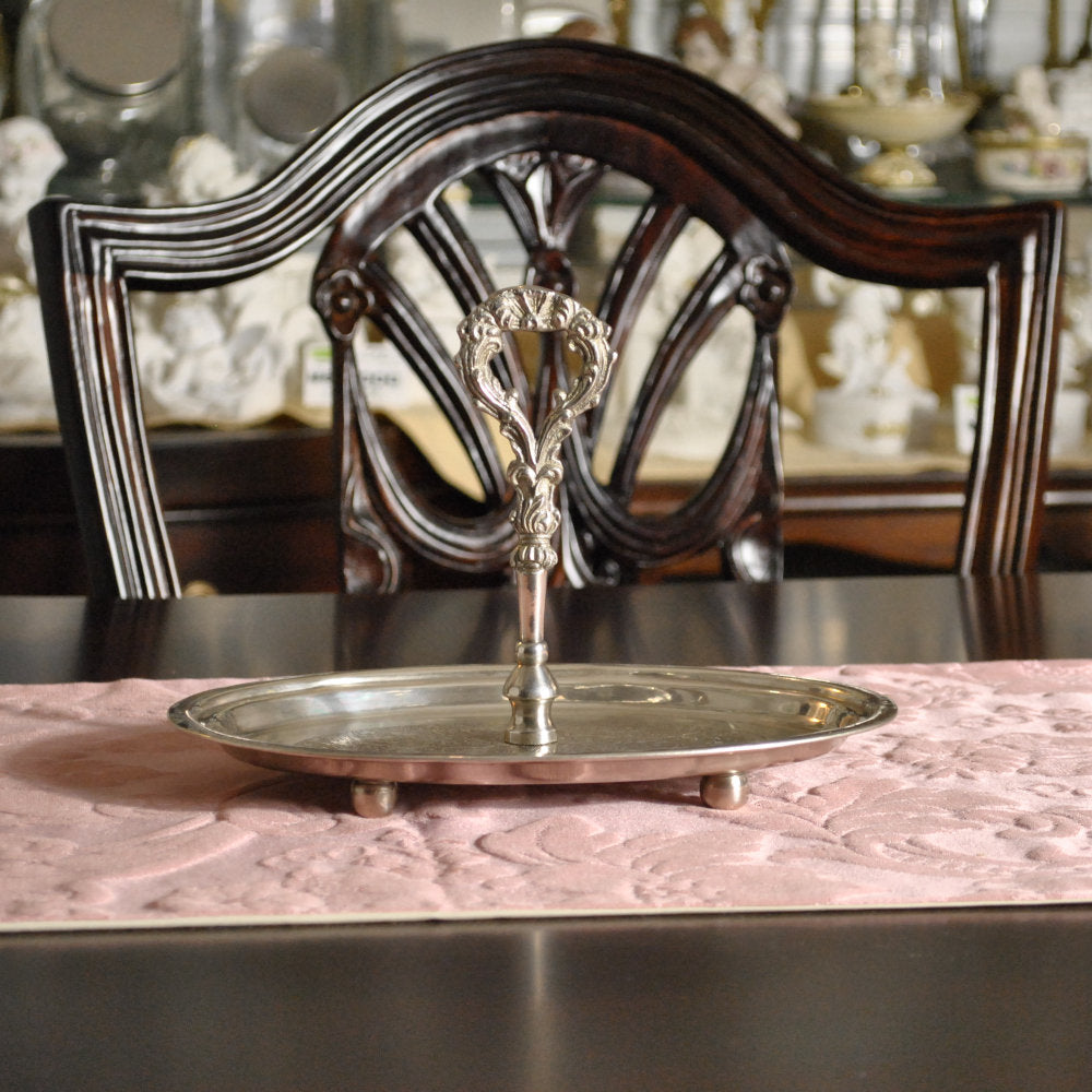 ハンドル付トレースタンド 雑貨 ケーキスタンド シルバー製プレート 1段プレート シルバー 1段トレー ディスプレイプレート クラシック アンティーク風 7347091