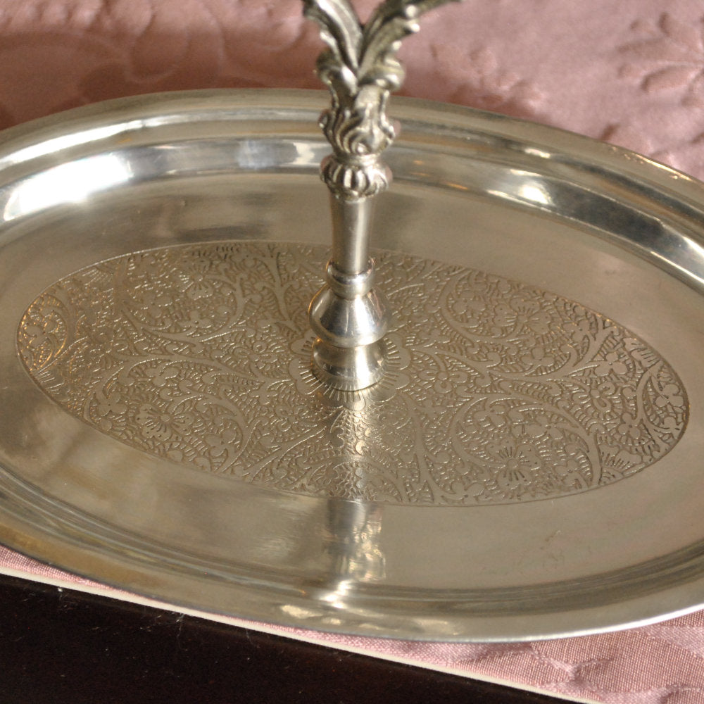 ハンドル付トレースタンド 雑貨 ケーキスタンド シルバー製プレート 1段プレート シルバー 1段トレー ディスプレイプレート クラシック アンティーク風 7347091