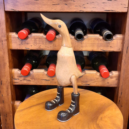 ダック カービング ブーツをはいたアヒル オブジェ デコイ バンブー彫り 置物 雑貨 インテリア雑貨 7386000