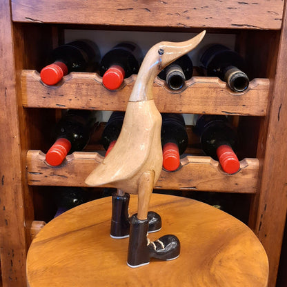 ダック カービング ブーツをはいたアヒル オブジェ デコイ バンブー彫り 置物 雑貨 インテリア雑貨 7386000