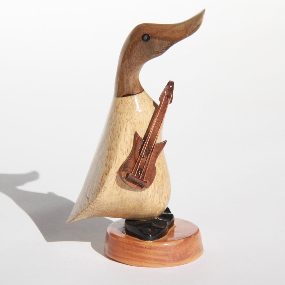 ダック 流しダック カービング ギターを持ったアヒル オブジェ デコイ バンブー彫り 置物 雑貨 インテリア雑貨 7386001