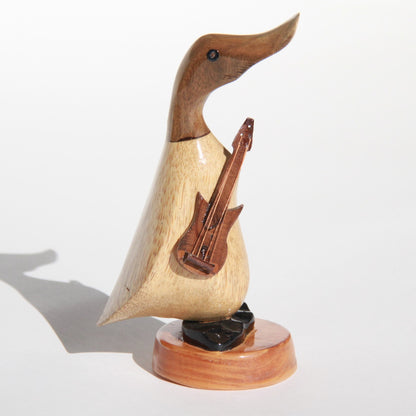 ダック 流しダック カービング ギターを持ったアヒル オブジェ デコイ バンブー彫り 置物 雑貨 インテリア雑貨 7386001