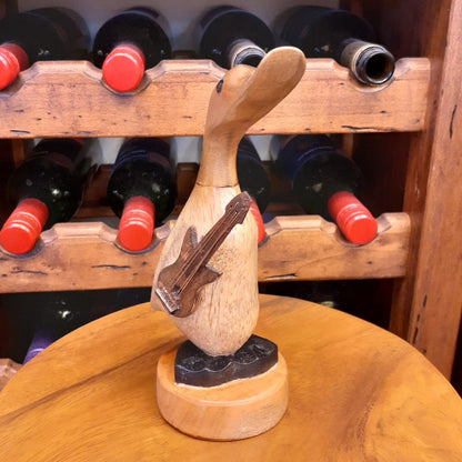 ダック 流しダック カービング ギターを持ったアヒル オブジェ デコイ バンブー彫り 置物 雑貨 インテリア雑貨 7386001