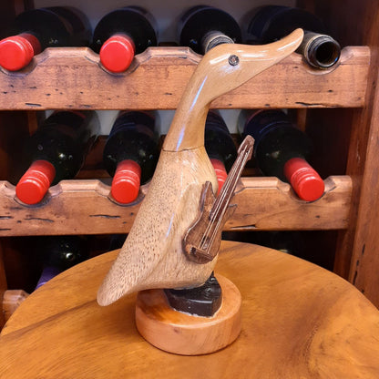 ダック 流しダック カービング ギターを持ったアヒル オブジェ デコイ バンブー彫り 置物 雑貨 インテリア雑貨 7386001