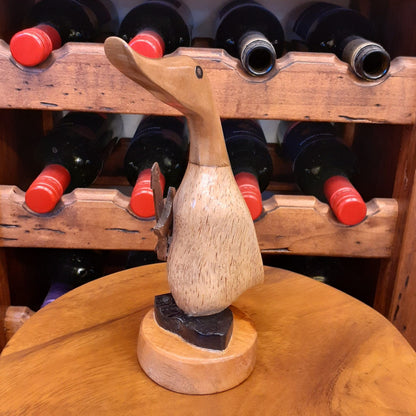 ダック 流しダック カービング ギターを持ったアヒル オブジェ デコイ バンブー彫り 置物 雑貨 インテリア雑貨 7386001