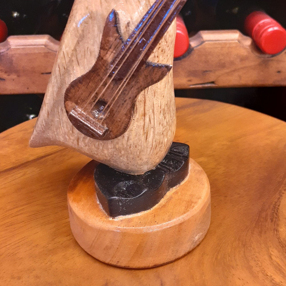 ダック 流しダック カービング ギターを持ったアヒル オブジェ デコイ バンブー彫り 置物 雑貨 インテリア雑貨 7386001
