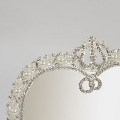 鏡 卓上ミラー 置き鏡 壁掛け卓上両用ミラー ハート型鏡 おしゃれ 壁掛け鏡 スタンドミラー ハート ウォールミラー パール 真珠 ラインストーン シルバー 822003