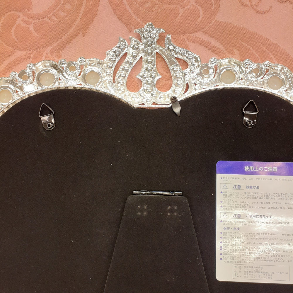 鏡 卓上ミラー 置き鏡 壁掛け卓上両用ミラー ハート型鏡 おしゃれ 壁掛け鏡 スタンドミラー ハート ウォールミラー パール 真珠 ラインストーン シルバー 822003