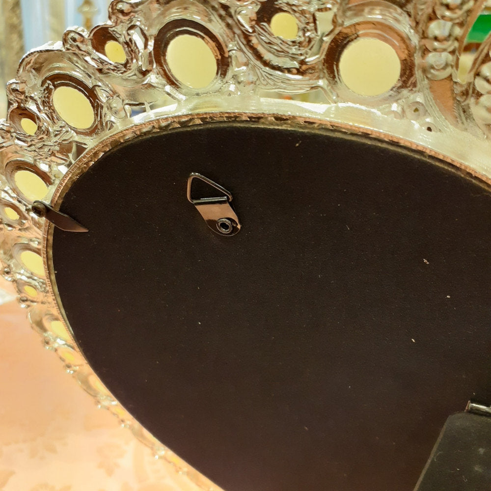 鏡 卓上ミラー 置き鏡 壁掛け卓上両用ミラー ハート型鏡 おしゃれ 壁掛け鏡 スタンドミラー ハート ウォールミラー パール 真珠 ラインストーン シルバー 822003