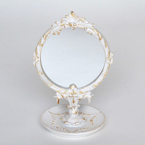 スタンドミラー 卓上ミラー ミラー 置き鏡 オシャレ アンティーク風 クラシック フレンチ ホワイト エレガント 姫家具 かわいい 883021WH