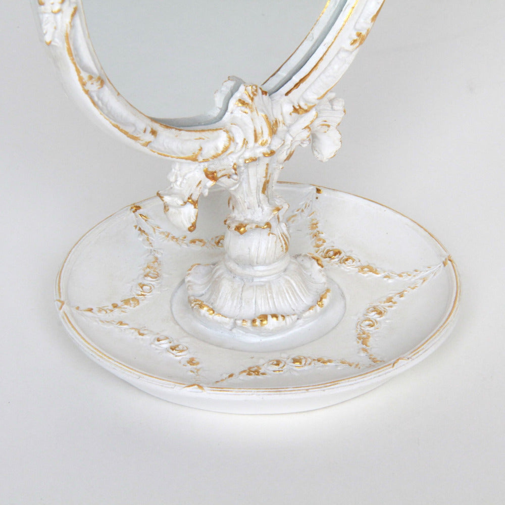 スタンドミラー 卓上ミラー ミラー 置き鏡 オシャレ アンティーク風 クラシック フレンチ ホワイト エレガント 姫家具 かわいい 883021WH