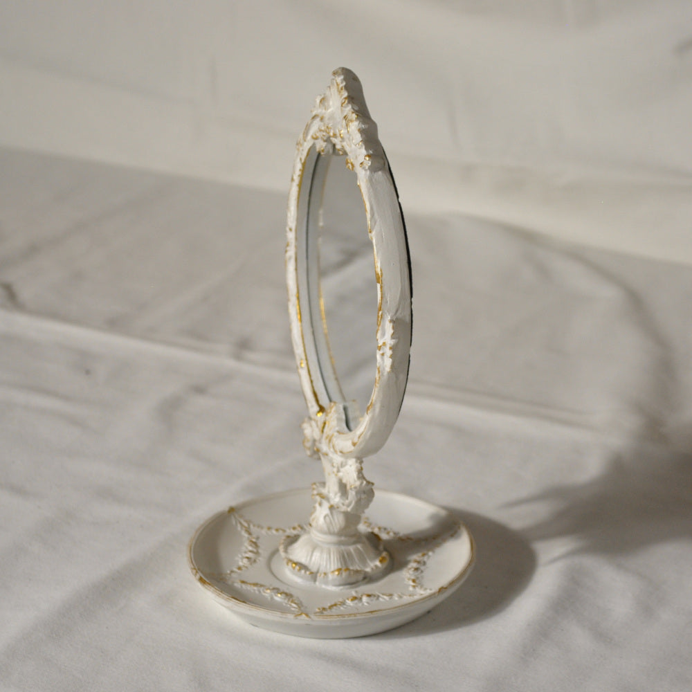 スタンドミラー 卓上ミラー ミラー 置き鏡 オシャレ アンティーク風 クラシック フレンチ ホワイト エレガント 姫家具 かわいい 883021WH