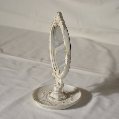 スタンドミラー 卓上ミラー ミラー 置き鏡 オシャレ アンティーク風 クラシック フレンチ ホワイト エレガント 姫家具 かわいい 883021WH